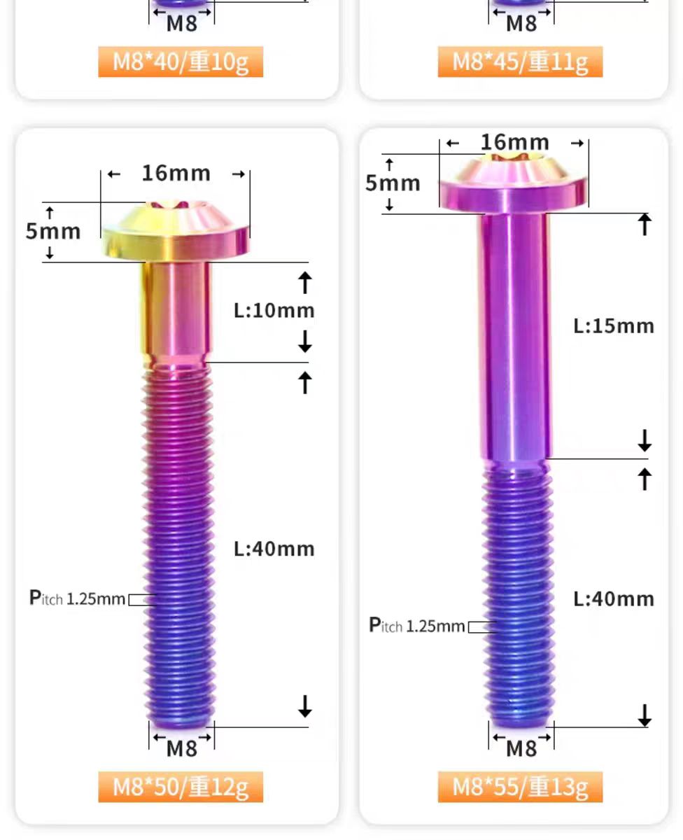 Titanium Half Thread Bolt M8*40/50/60/70/80